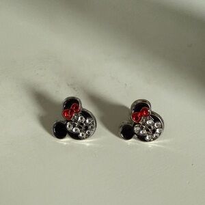 Minnie Silver and Red Stud Earrings